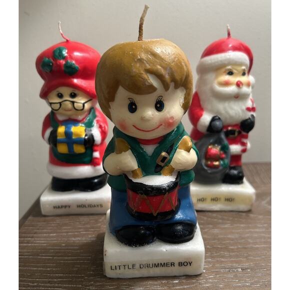 Candle Gram Other - Vtg Christmas Candles Hand Painted‎ Figures set of 3 Santa Mrs Claus Drummer Boy